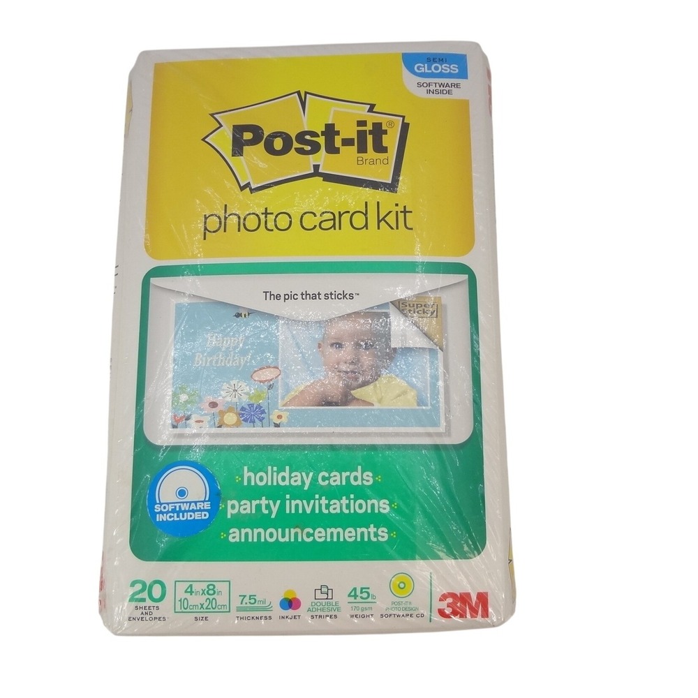 NWOT Post-it Photo Card Kit 3M 20 Sheets Envelopes 4x8 Semi-Gloss Inkjet